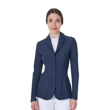Dames wedstrijdjasje Equestro x FISE met drie knopen Marineblazer Marineblauw