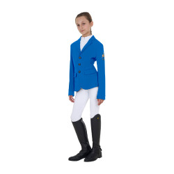 Veste de concours enfant unisexe Equestro x FISE trois boutons Bleu de savoie