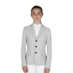 Veste de concours enfant Equestro coupe slim trois boutons Brume portuaire Blanc