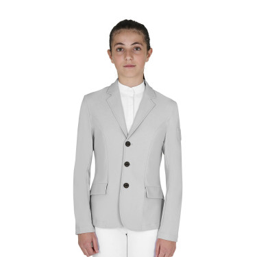 Veste de concours enfant Equestro coupe slim trois boutons Brume portuaire Blanc