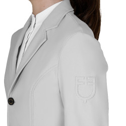 Veste de concours enfant Equestro coupe slim trois boutons Brume portuaire Blanc