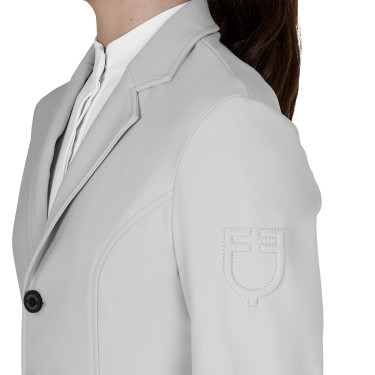 Veste de concours enfant Equestro coupe slim trois boutons Brume portuaire Blanc