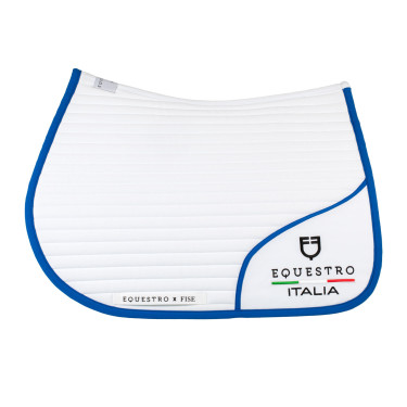 Springzadeldek Equestro x FISE met geborduurd logo Wit / Savoisch blauw