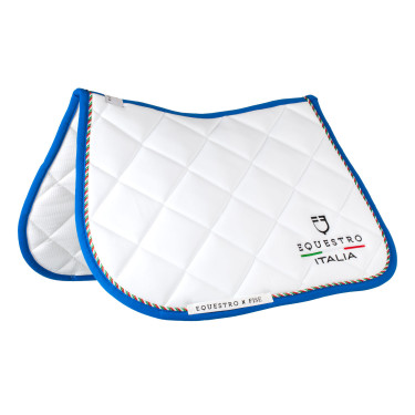 Tapis de saut Equestro x FISE avec liseré drapeau italien Blanc / bleu de savoie Tapis de saut Equestro x FISE avec liseré drapeau italien Blanc / bleu de savoie