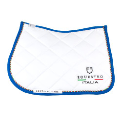 Springzadeldek Equestro x FISE met Italiaanse vlagbies Wit / Savoisch blauw Springzadeldek Equestro x FISE met Italiaanse vlagbies Wit / Savoisch blauw