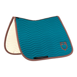 Tapis de dressage Equestro matelassé Wave en tissu technique Bleu coral / marron