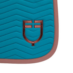 Tapis de dressage Equestro matelassé Wave en tissu technique Bleu coral / marron