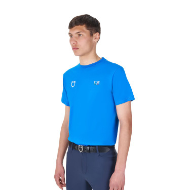 T-shirt homme Equestro x FISE coupe slim manches courtes Bleu de savoie