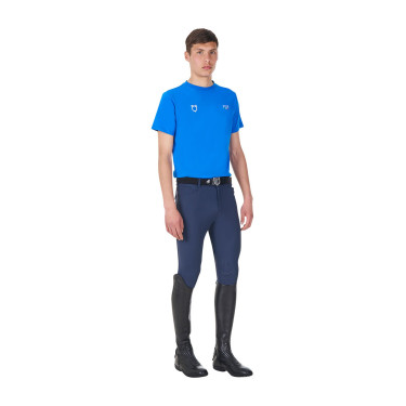 T-shirt homme Equestro x FISE coupe slim manches courtes Bleu de savoie
