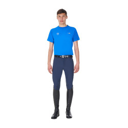 T-shirt homme Equestro x FISE coupe slim manches courtes Bleu de savoie