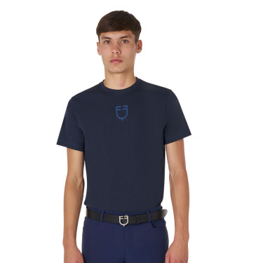 Heren T-shirt Equestro basic met ton-sur-ton logo, korte mouwen Marine Marineblauw