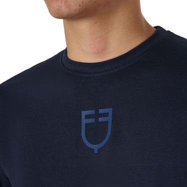 Heren T-shirt Equestro basic met ton-sur-ton logo, korte mouwen Marine Marineblauw