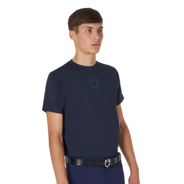 Heren T-shirt Equestro basic met ton-sur-ton logo, korte mouwen Marine Marineblauw