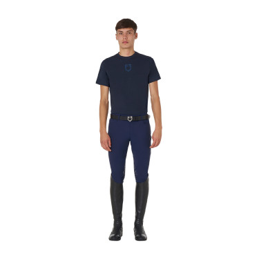 Heren T-shirt Equestro basic met ton-sur-ton logo, korte mouwen Marine Marineblauw