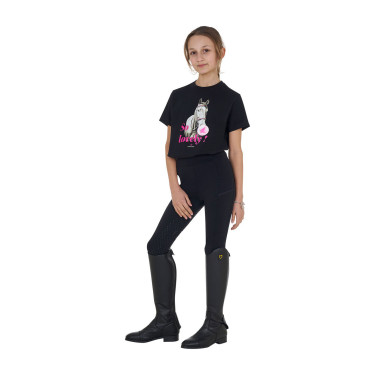 T-shirt fille Equestro So Lovely en coton manches courtes Noir