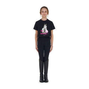 T-shirt fille Equestro So Lovely en coton manches courtes Noir