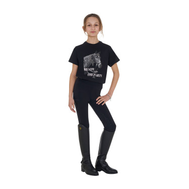 Meisjes T-shirt Equestro Ready To The Party van katoen met strass, korte mouwen Zwart