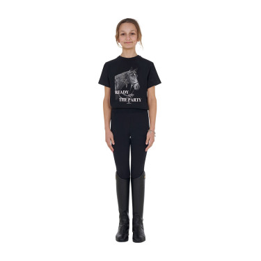 Meisjes T-shirt Equestro Ready To The Party van katoen met strass, korte mouwen Zwart