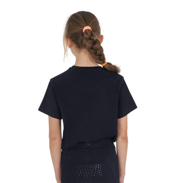Meisjes T-shirt Equestro Ready To The Party van katoen met strass, korte mouwen Marine Marineblauw Meisjes T-shirt Equestro Ready To The Party van katoen met strass, korte mouwen Marine Marineblauw