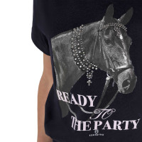Meisjes T-shirt Equestro Ready To The Party van katoen met strass, korte mouwen Marine Marineblauw