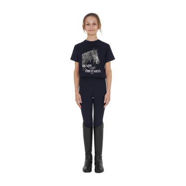 Meisjes T-shirt Equestro Ready To The Party van katoen met strass, korte mouwen Marine Marineblauw Meisjes T-shirt Equestro Ready To The Party van katoen met strass, korte mouwen Marine Marineblauw