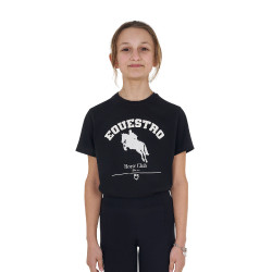 T-shirt fille Equestro Jumping Horse Club coton manches courtes Noir