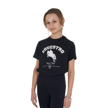 Meisjes-T-shirt Equestro Jumping Horse Club katoen korte mouwen Zwart