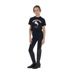 T-shirt fille Equestro Jumping Horse Club coton manches courtes Noir