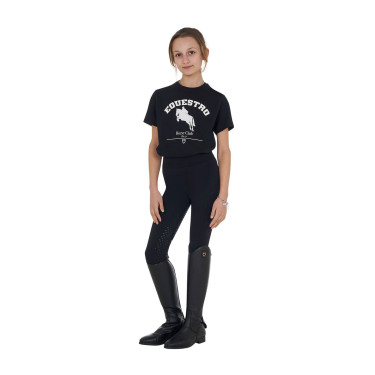 T-shirt fille Equestro Jumping Horse Club coton manches courtes Noir