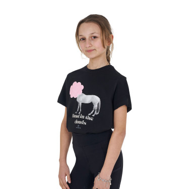 T-shirt fille Equestro Head In The Clouds en coton manches courtes Noir