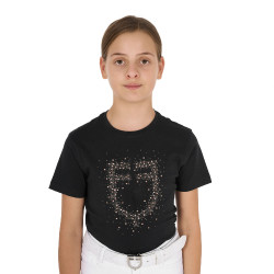 T-shirt fille Equestro coupe slim à logo pailleté rose manches courtes Noir