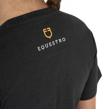 T-shirt fille Equestro coupe slim à logo pailleté rose manches courtes Noir