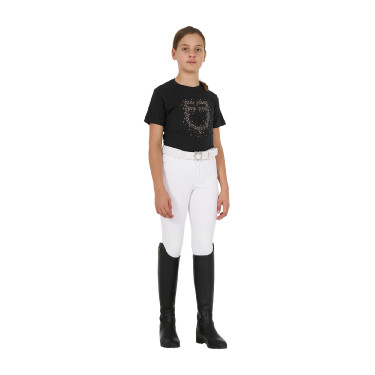 T-shirt fille Equestro coupe slim à logo pailleté rose manches courtes Noir