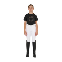 T-shirt fille Equestro coupe slim à logo pailleté rose manches courtes Noir