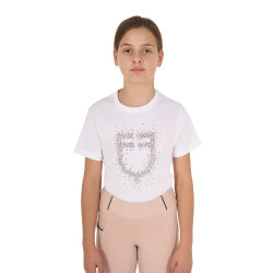 T-shirt fille Equestro coupe slim à logo pailleté rose manches courtes Blanc