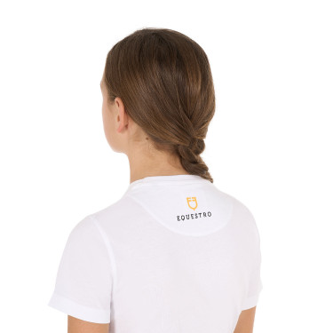 T-shirt fille Equestro coupe slim à logo pailleté rose manches courtes Blanc