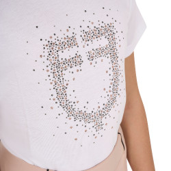 T-shirt fille Equestro coupe slim à logo pailleté rose manches courtes Blanc