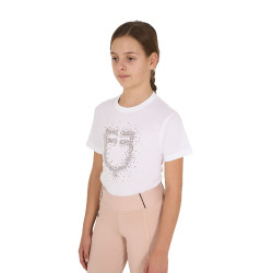 T-shirt fille Equestro coupe slim à logo pailleté rose manches courtes Blanc