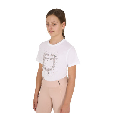T-shirt fille Equestro coupe slim à logo pailleté rose manches courtes Blanc