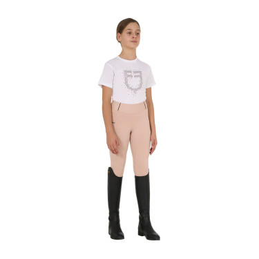 T-shirt fille Equestro coupe slim à logo pailleté rose manches courtes Blanc