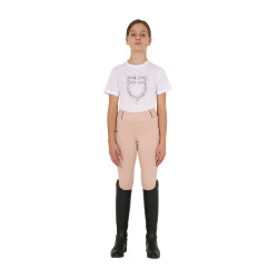 T-shirt fille Equestro coupe slim à logo pailleté rose manches courtes Blanc