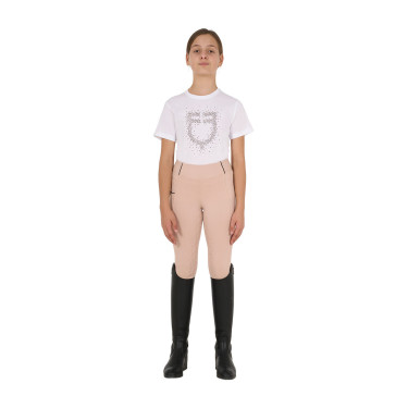 T-shirt fille Equestro coupe slim à logo pailleté rose manches courtes Blanc