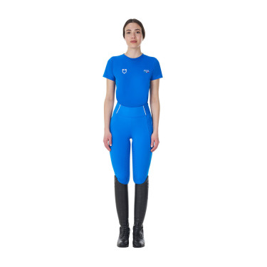 T-shirt femme Equestro x FISE coupe slim manches courtes Bleu de savoie T-shirt femme Equestro x FISE coupe slim manches courtes Bleu de savoie