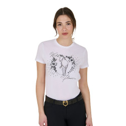 Dames T-shirt Equestro Wild Flower van katoen met korte mouwen Wit Dames T-shirt Equestro Wild Flower van katoen met korte mouwen Wit