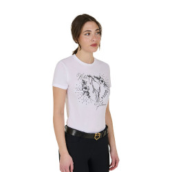Dames T-shirt Equestro Wild Flower van katoen met korte mouwen Wit Dames T-shirt Equestro Wild Flower van katoen met korte mouwen Wit