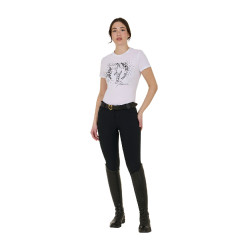 Dames T-shirt Equestro Wild Flower van katoen met korte mouwen Wit Dames T-shirt Equestro Wild Flower van katoen met korte mouwen Wit