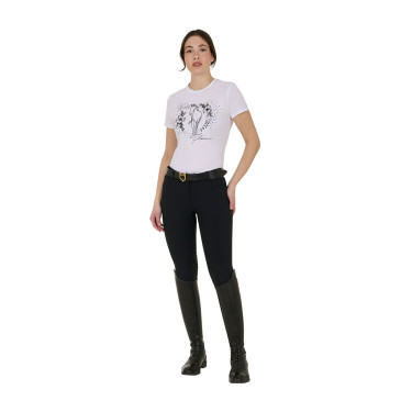 Dames T-shirt Equestro Wild Flower van katoen met korte mouwen Wit Dames T-shirt Equestro Wild Flower van katoen met korte mouwen Wit
