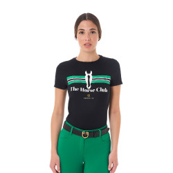Dames T-shirt Equestro Stripe Horse Club katoen met korte mouwen Zwart
