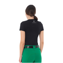 Dames T-shirt Equestro Stripe Horse Club katoen met korte mouwen Zwart