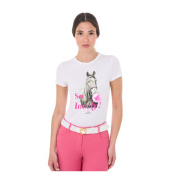 Dames T-shirt Equestro So Lovely van katoen met korte mouwen Wit Dames T-shirt Equestro So Lovely van katoen met korte mouwen Wit
